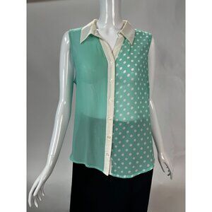 Mint Green  Sleeveless Polka Dot Blouse By Mine Size Large Polyester